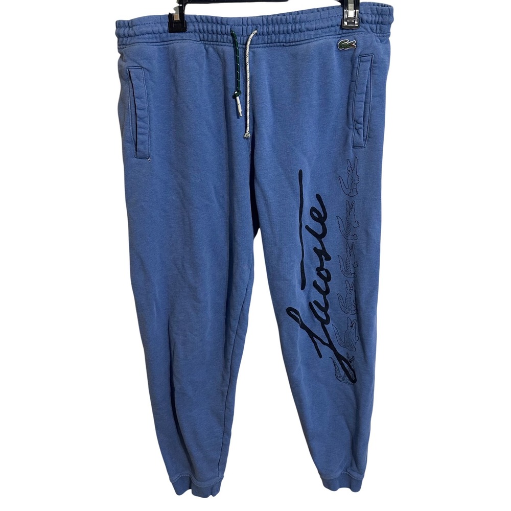 Lacoste Sweatpants Mens L Blue Tapered Fit Graphic Logo Joggers Outdoor Casual